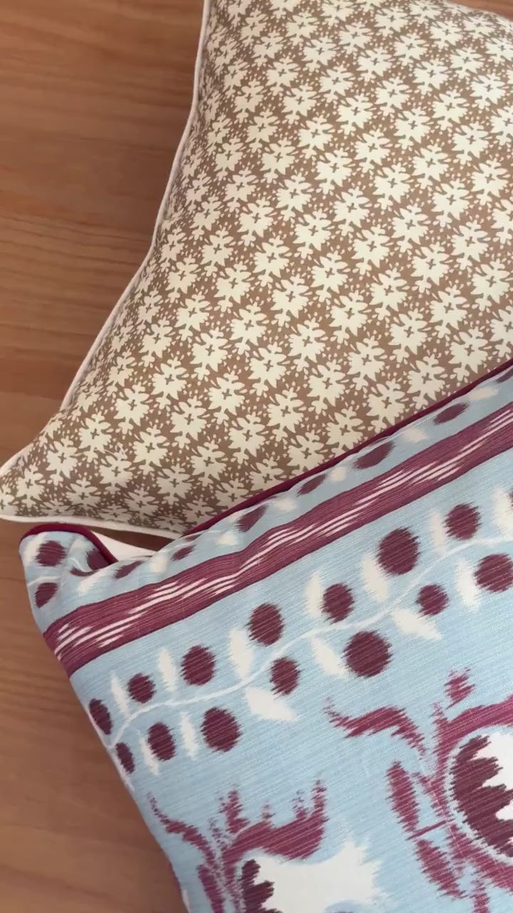 Danika Herrick Burgundy and Blue Ikat Pomegranate Pillow Cover | Grandmillennial Chinoiserie Decor